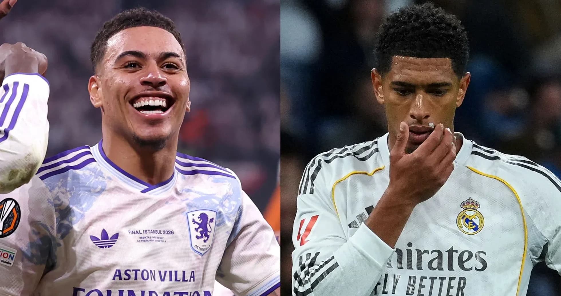 Jugadores de Aston Villa y Real Madrid en acción