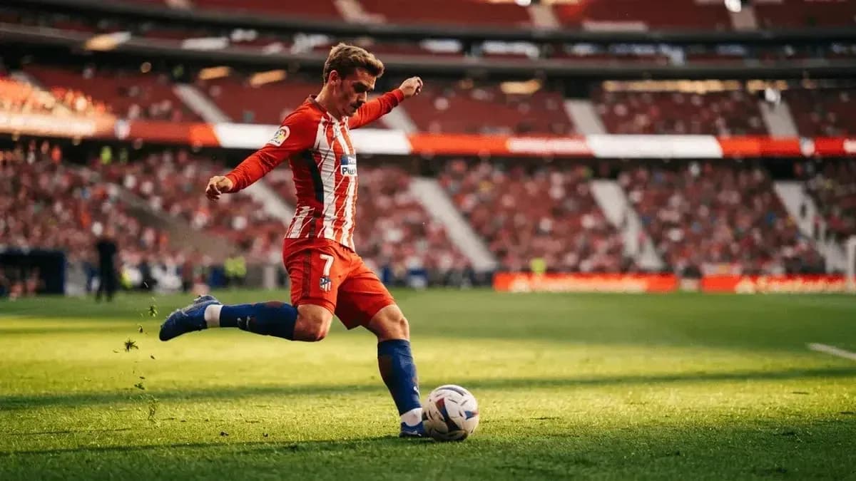 Jugador de Atlético de Madrid ejecutando un tiro