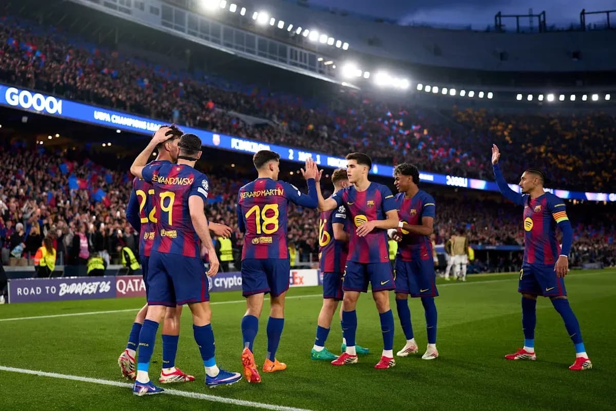 Jugadores del FC Barcelona celebrando un gol