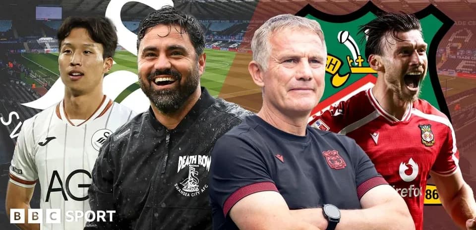 Jugadores y entrenadores de Swansea City y Wrexham