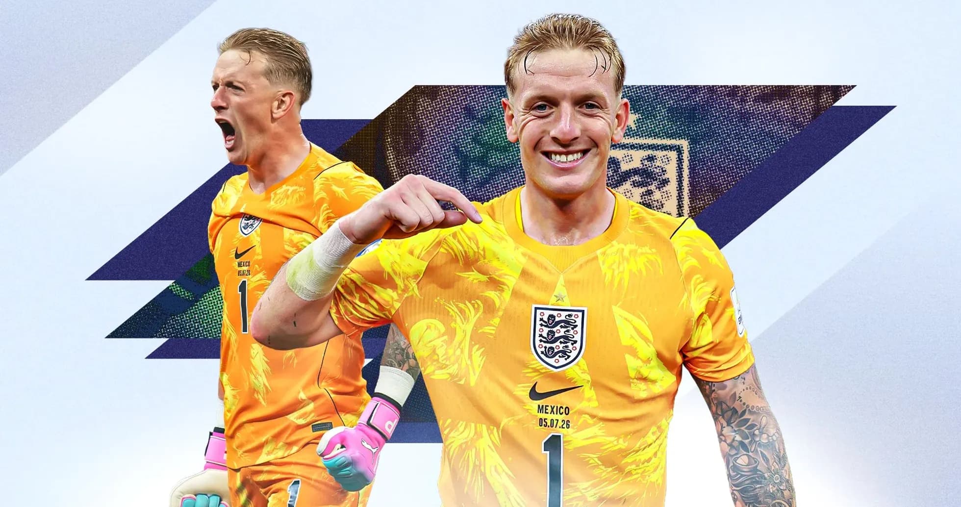 Portero de Inglaterra posando en uniforme amarillo