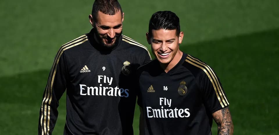 Karim Benzema y James Rodríguez durante entrenamiento