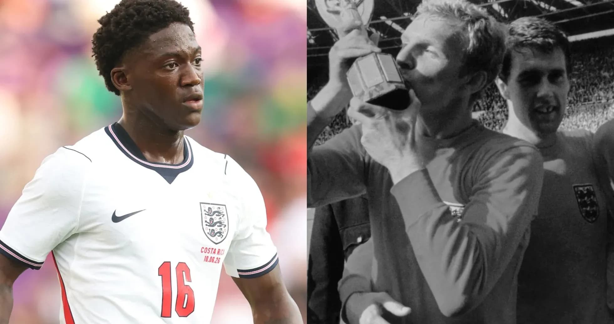 Jugador de Inglaterra y celebración de un trofeo antiguo
