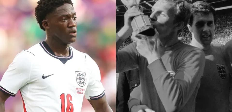 Jugador de Inglaterra y celebración de un trofeo antiguo
