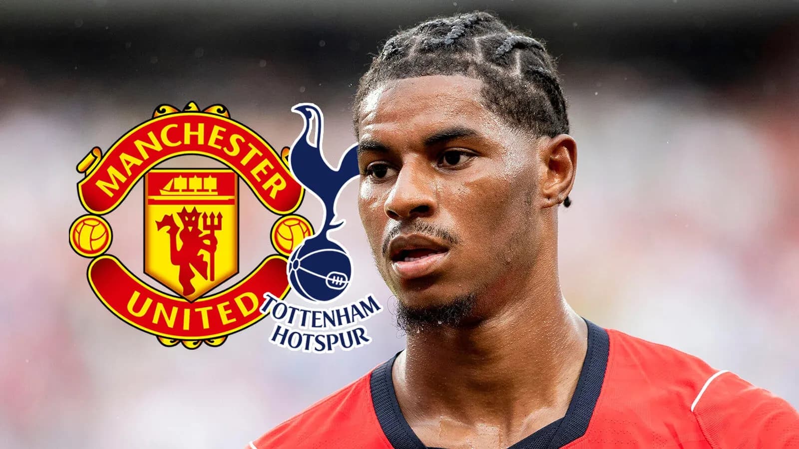 Jugador en uniforme con logotipos de Manchester United y Tottenham