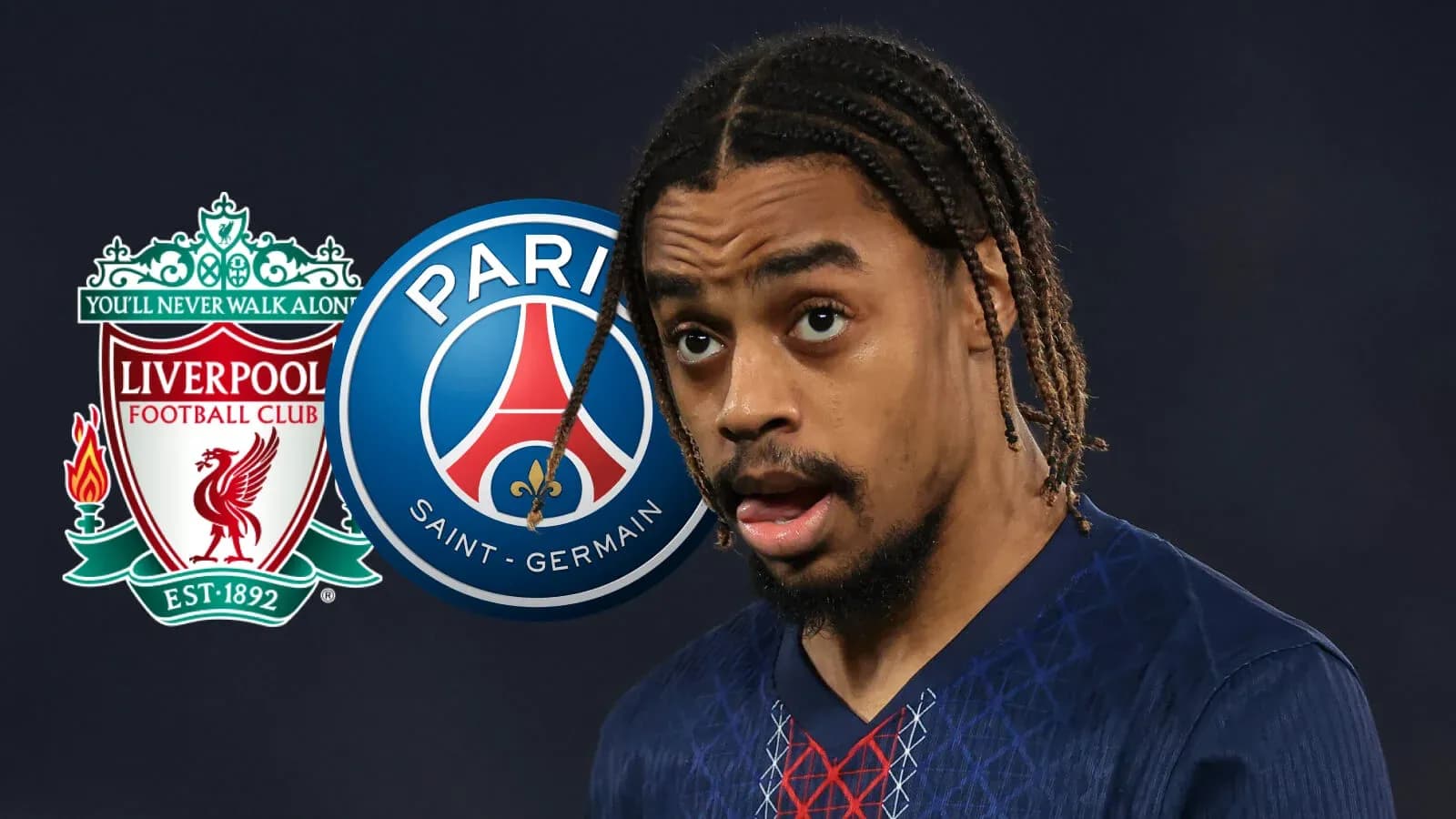 Jugador de fútbol con logos de Liverpool y PSG