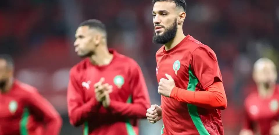 Jugadores de Marruecos en calentamiento antes del partido