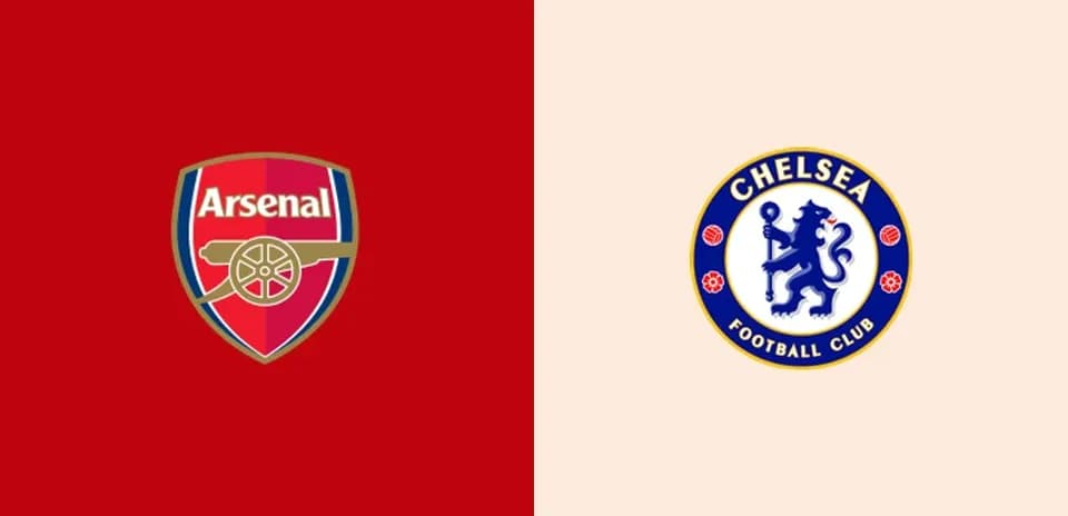 Logos de Arsenal y Chelsea sobre fondo colorido