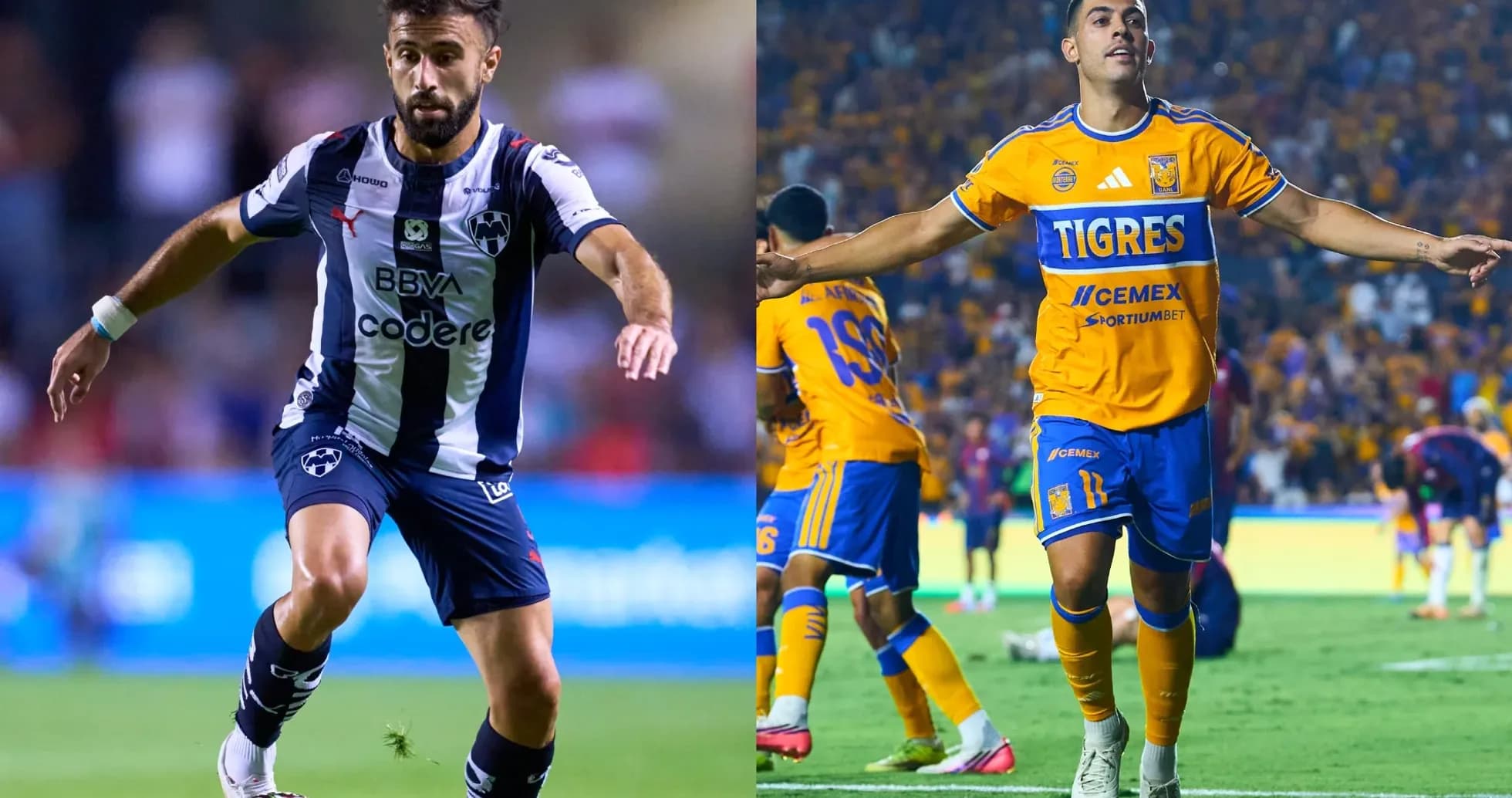 Jugadores de Monterrey y Tigres UANL en acción
