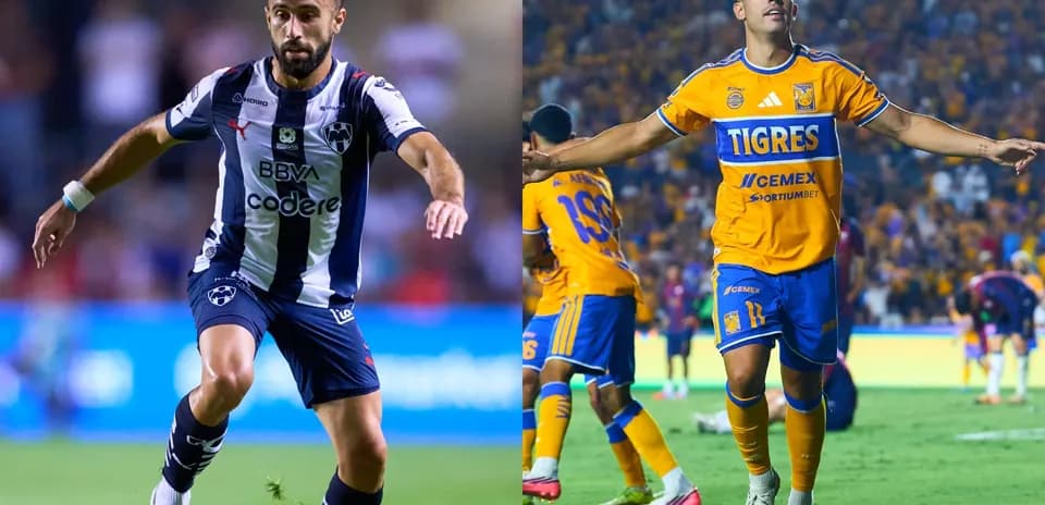 Jugadores de Monterrey y Tigres UANL en acción