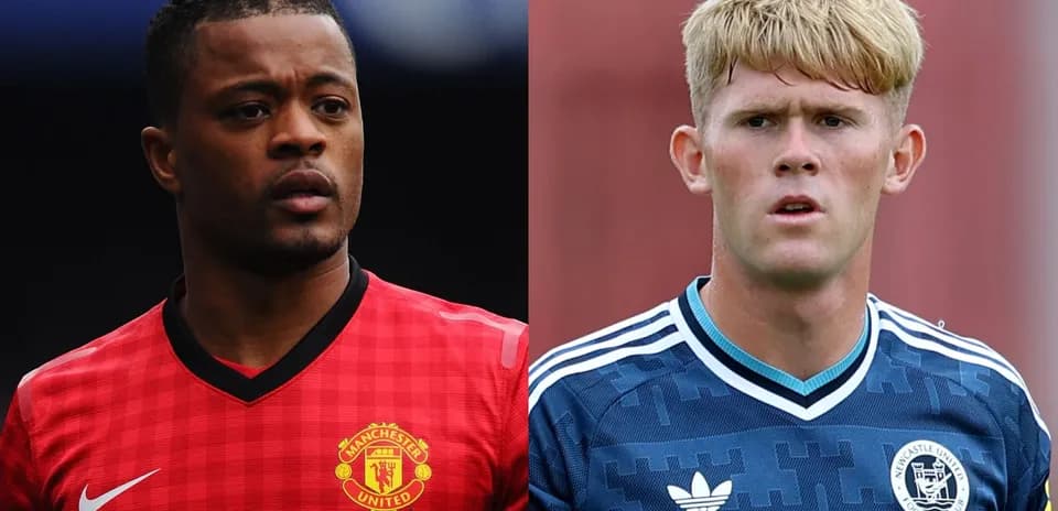 Jugadores en sus camisetas de Manchester United y Newcastle