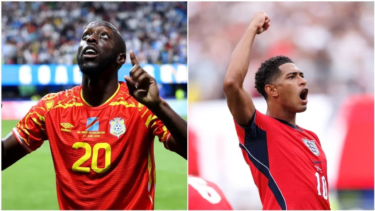 Jugadores de Congo DR e Inglaterra celebrando