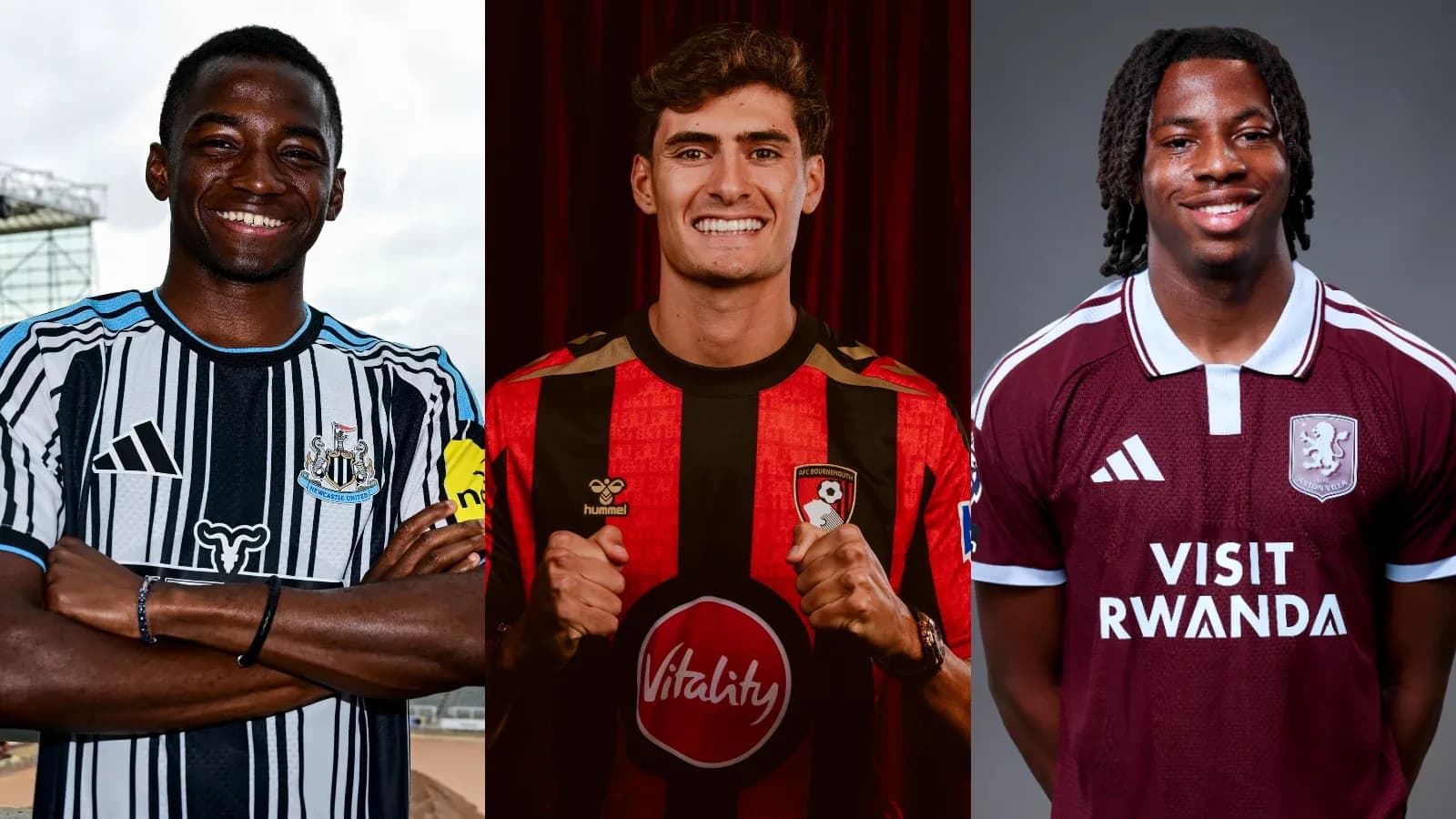 Tres jugadores de fútbol en sus camisetas de equipo