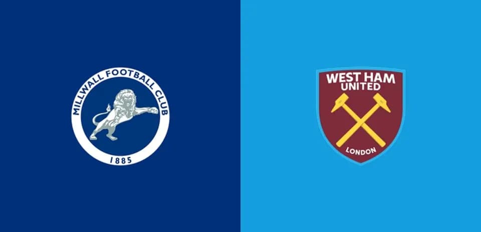 Logos de Millwall y West Ham United en fondo colorido