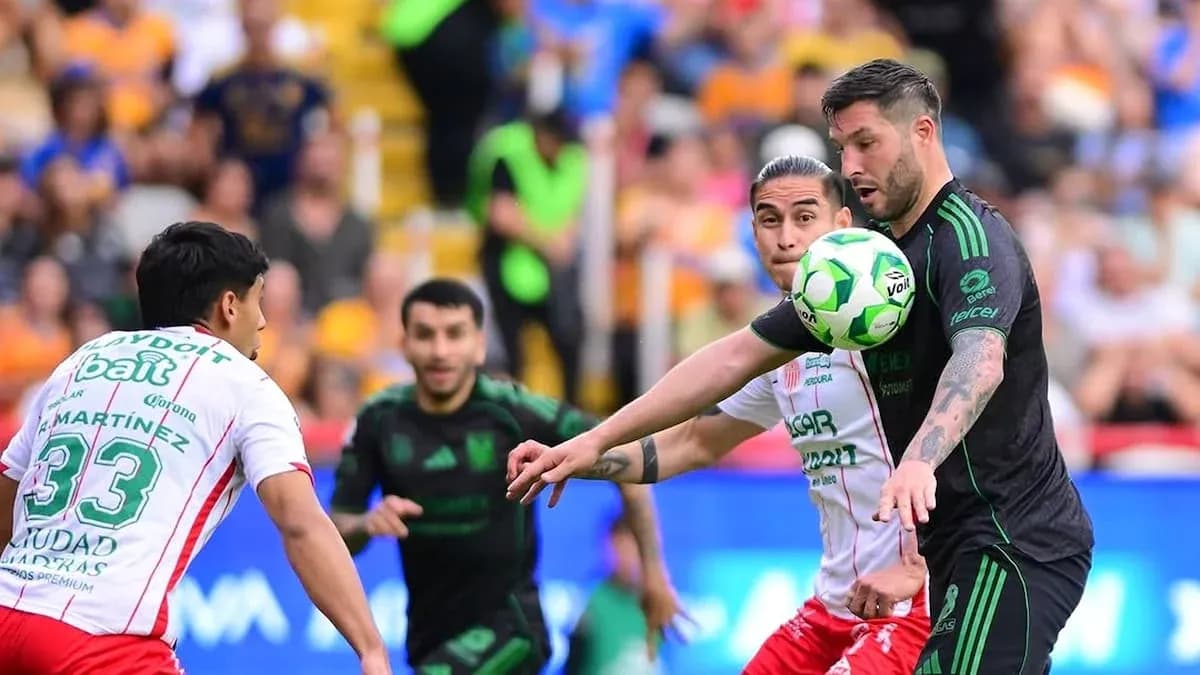 Jugadores de Tigres UANL y Necaxa en acción