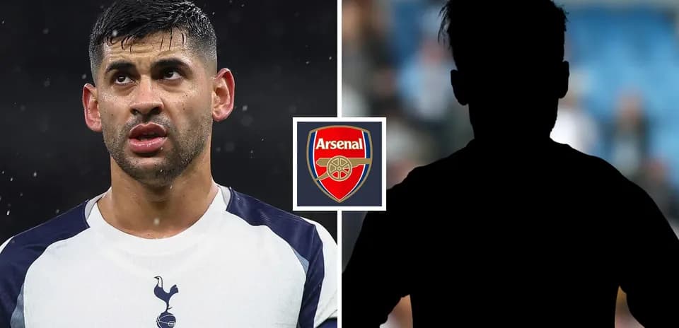 Jugador de Tottenham y silueta con escudo de Arsenal Jugador de Tottenham y silueta con escudo de Arsenal