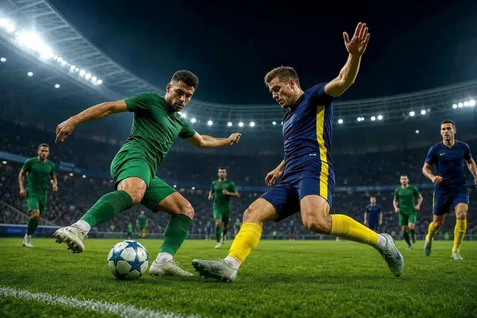 Jugadores de Kairat Almaty y Omonia Nicosia en acción Jugadores de Kairat Almaty y Omonia Nicosia en acción