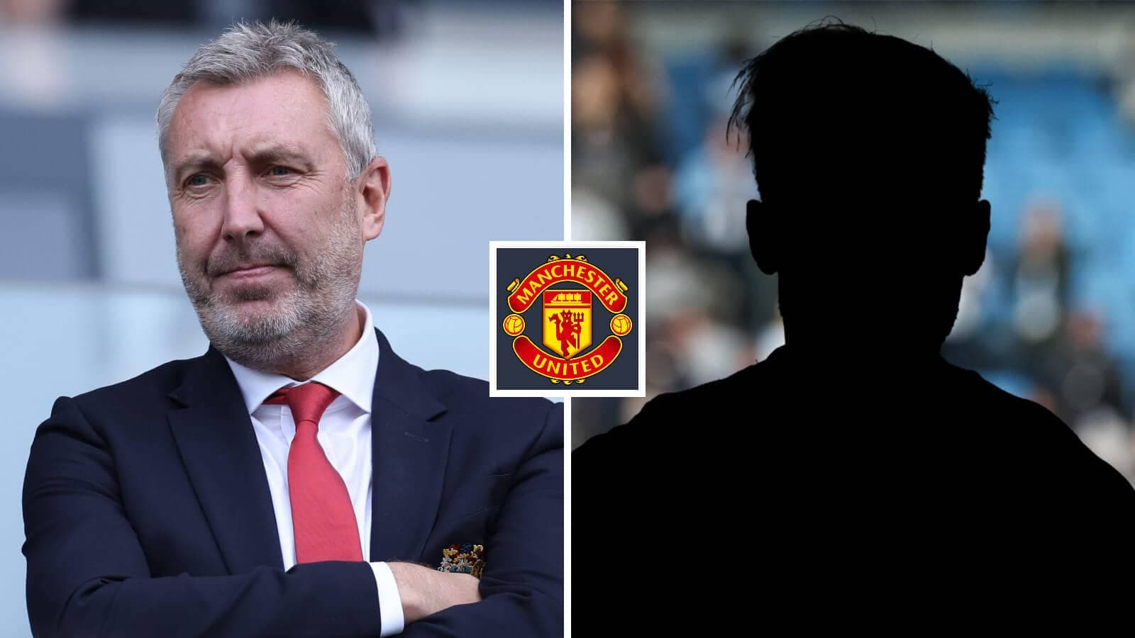 Entrenador y silueta de jugador con logo de Manchester United Entrenador y silueta de jugador con logo de Manchester United