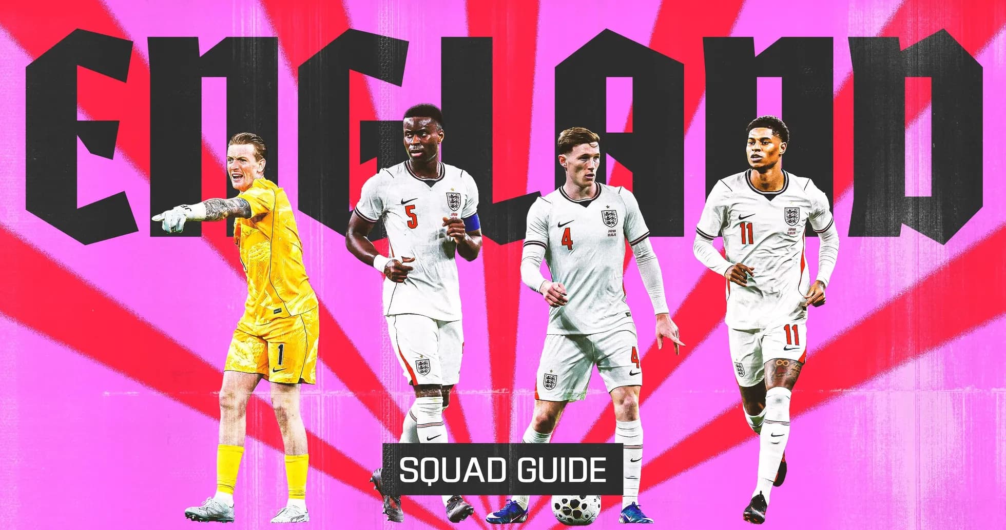 Cuatro jugadores de Inglaterra con fondo colorido Cuatro jugadores de Inglaterra con fondo colorido