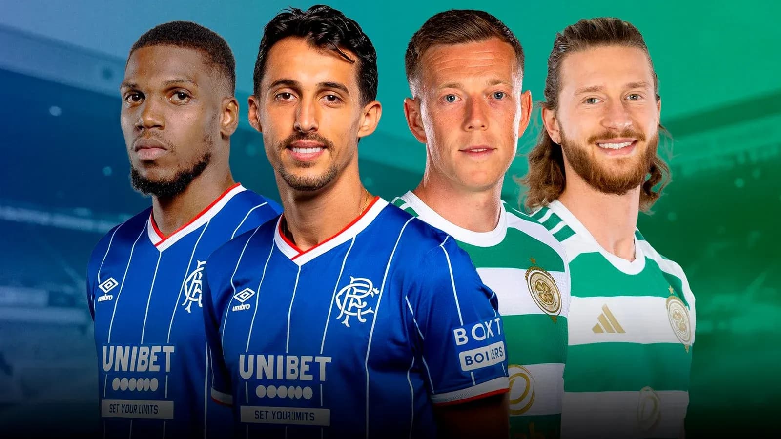 Jugadores de Rangers y Celtic posando para la foto Jugadores de Rangers y Celtic posando para la foto