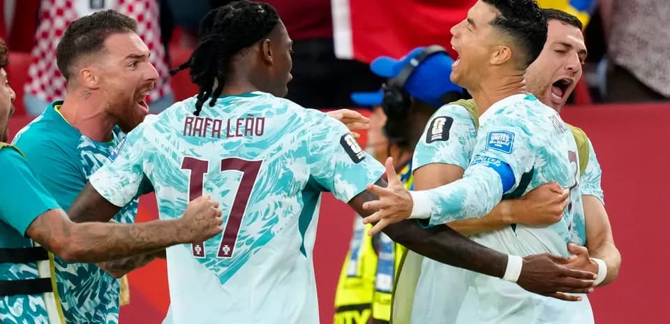 Celebración de los jugadores de Portugal en el partido Celebración de los jugadores de Portugal en el partido
