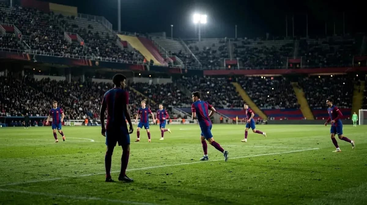 Jugadores de Barcelona en el campo durante el partido Jugadores de Barcelona en el campo durante el partido