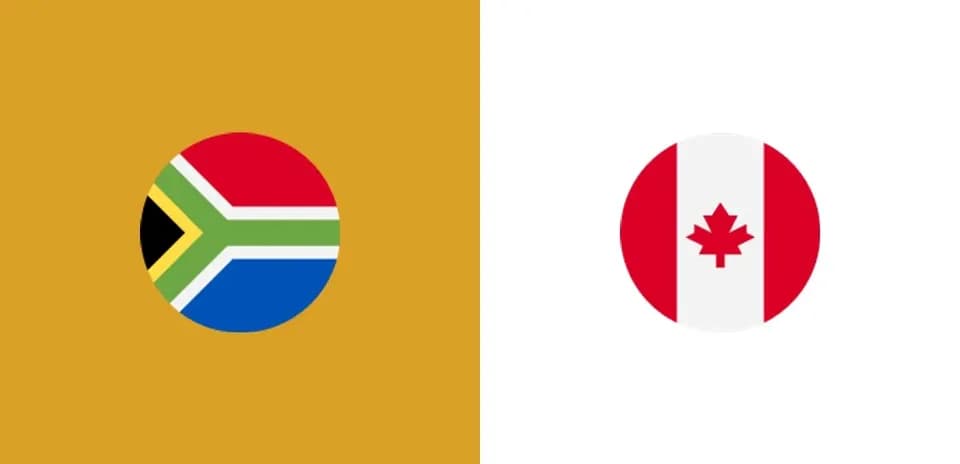 Banderas de Sudáfrica y Canadá en fondo dividido Banderas de Sudáfrica y Canadá en fondo dividido