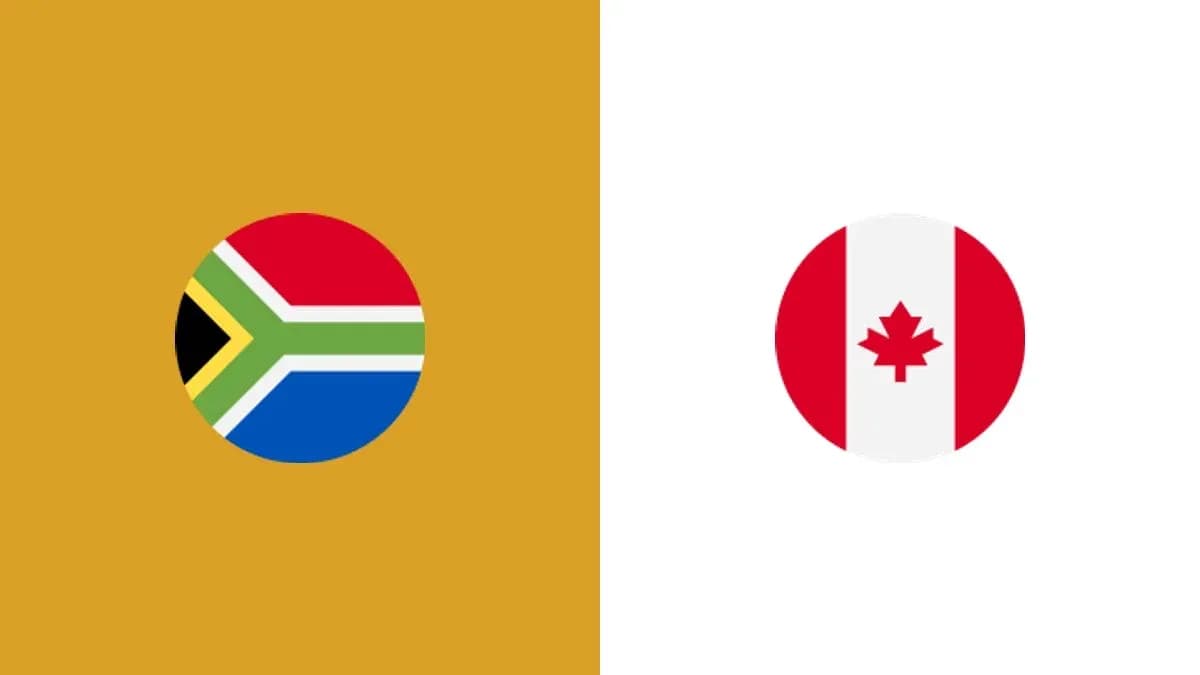Banderas de Sudáfrica y Canadá en fondo dividido Banderas de Sudáfrica y Canadá en fondo dividido