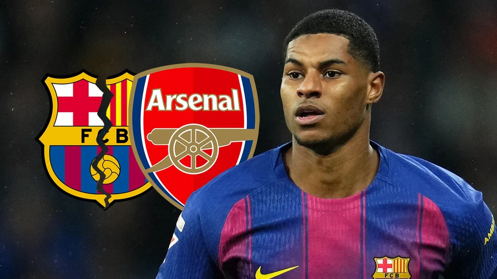 Jugador de Barcelona con logos de Arsenal y Barcelona Jugador de Barcelona con logos de Arsenal y Barcelona