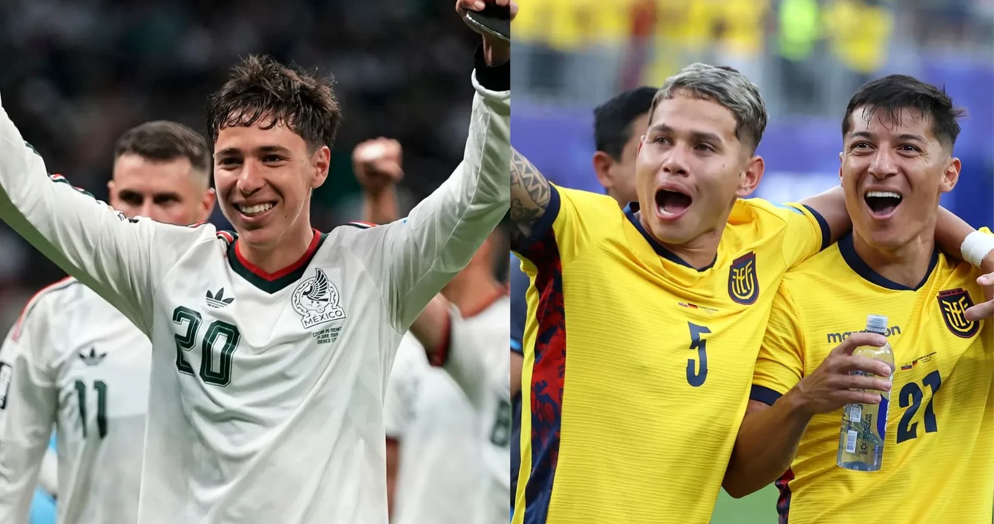 Jugadores de México y Ecuador celebrando Jugadores de México y Ecuador celebrando