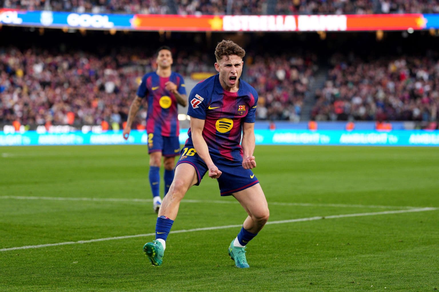 Celebración de un jugador del Barcelona en el partido Celebración de un jugador del Barcelona en el partido