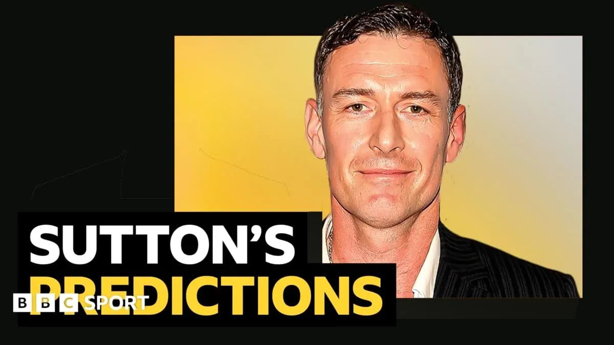 Hombre sonriente con texto 'SUTTON'S PREDICTIONS' Hombre sonriente con texto 'SUTTON'S PREDICTIONS'