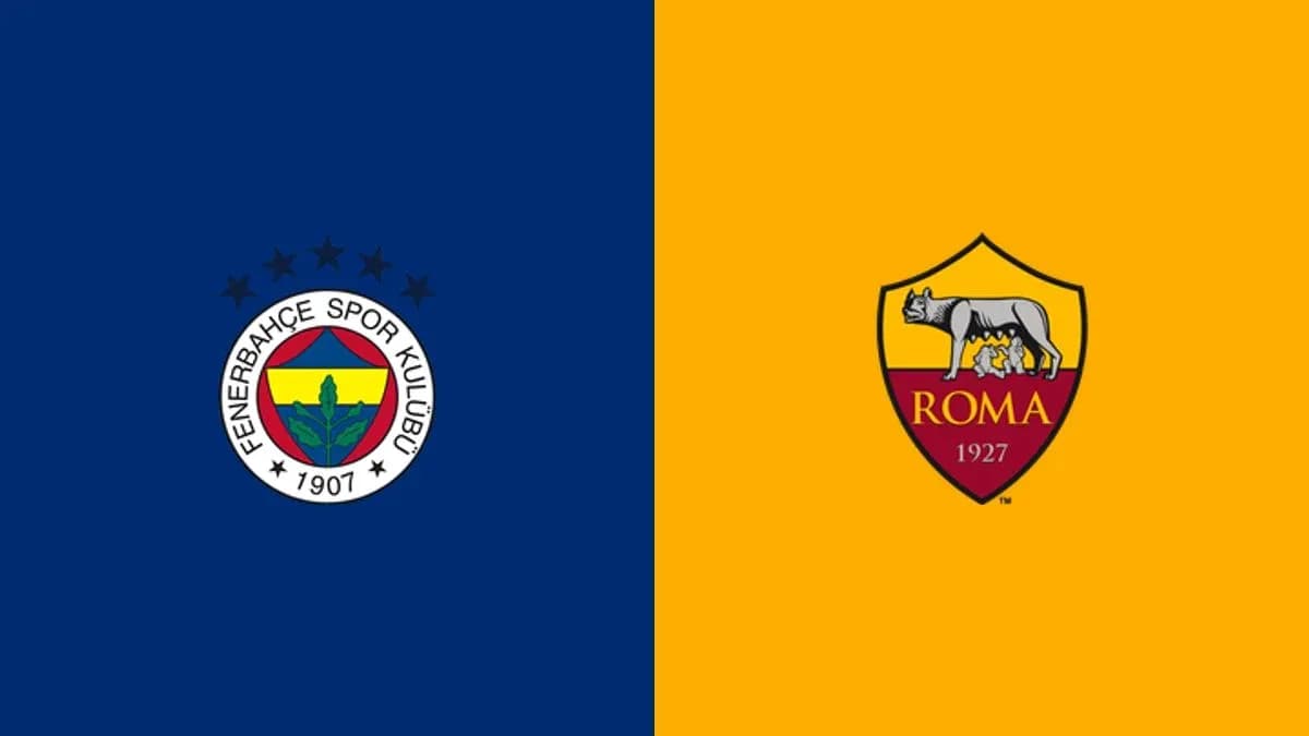 Escudos de Fenerbahçe y Roma sobre fondo colorido Escudos de Fenerbahçe y Roma sobre fondo colorido