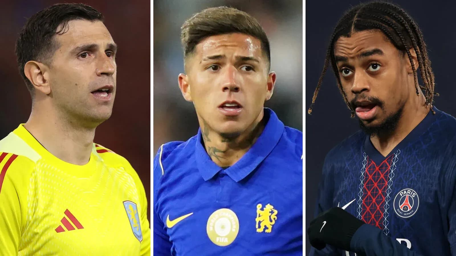 Tres futbolistas en uniforme durante un partido Tres futbolistas en uniforme durante un partido