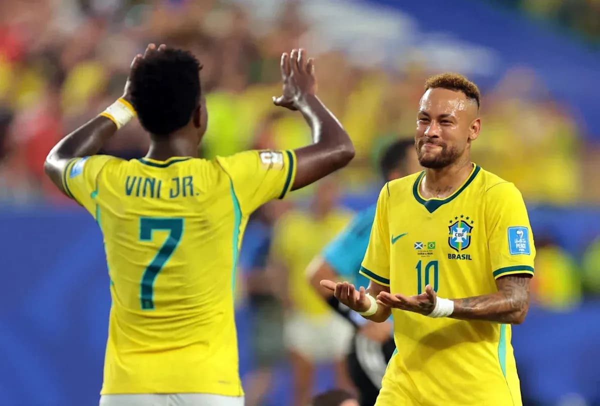 Neymar y Vinícius Jr. celebrando un gol juntos Neymar y Vinícius Jr. celebrando un gol juntos