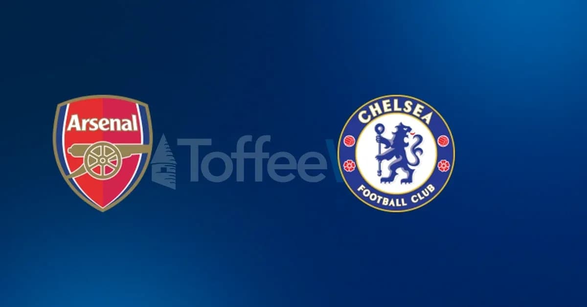 Logos de Arsenal y Chelsea sobre fondo azul Logos de Arsenal y Chelsea sobre fondo azul