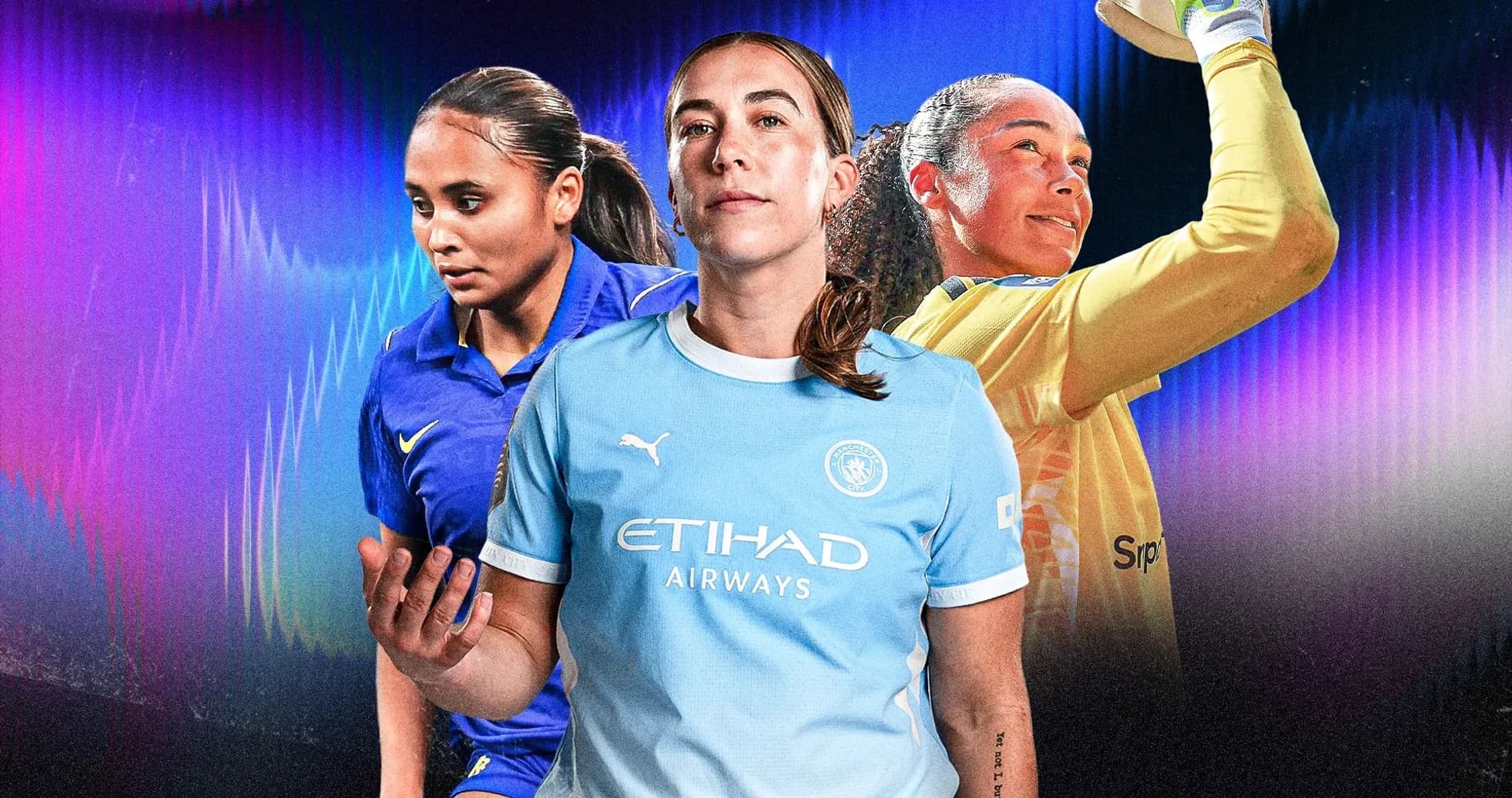Jugadora de fútbol en camiseta de Manchester City Jugadora de fútbol en camiseta de Manchester City