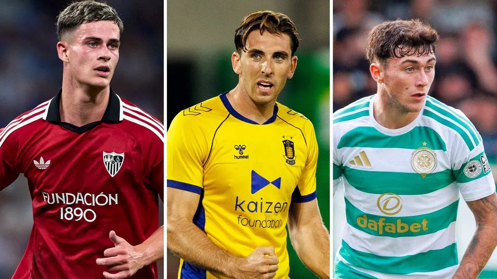 Tres jugadores de fútbol en sus respectivas camisetas Tres jugadores de fútbol en sus respectivas camisetas
