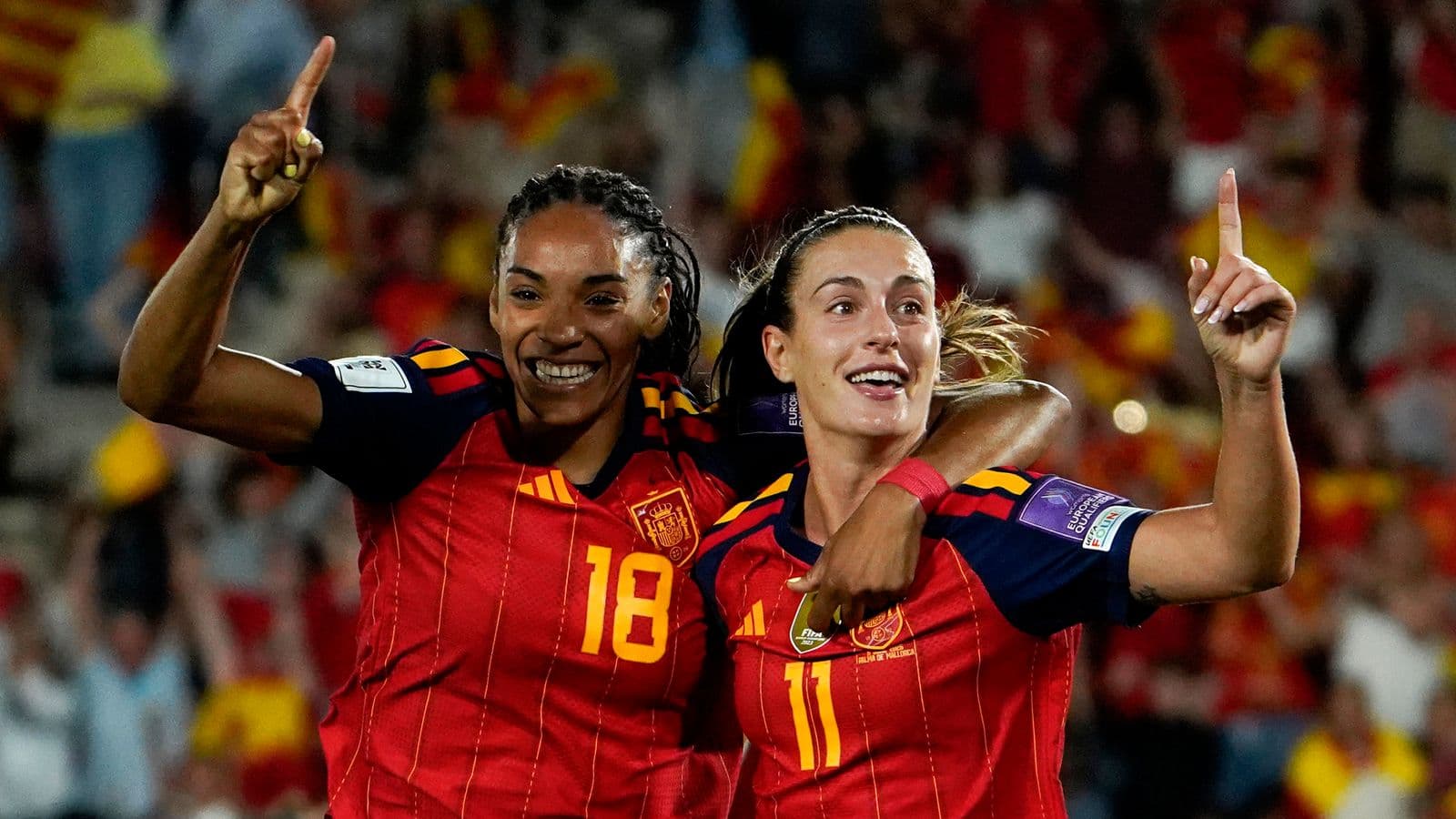 Jugadoras de España celebrando un gol en el partido Jugadoras de España celebrando un gol en el partido