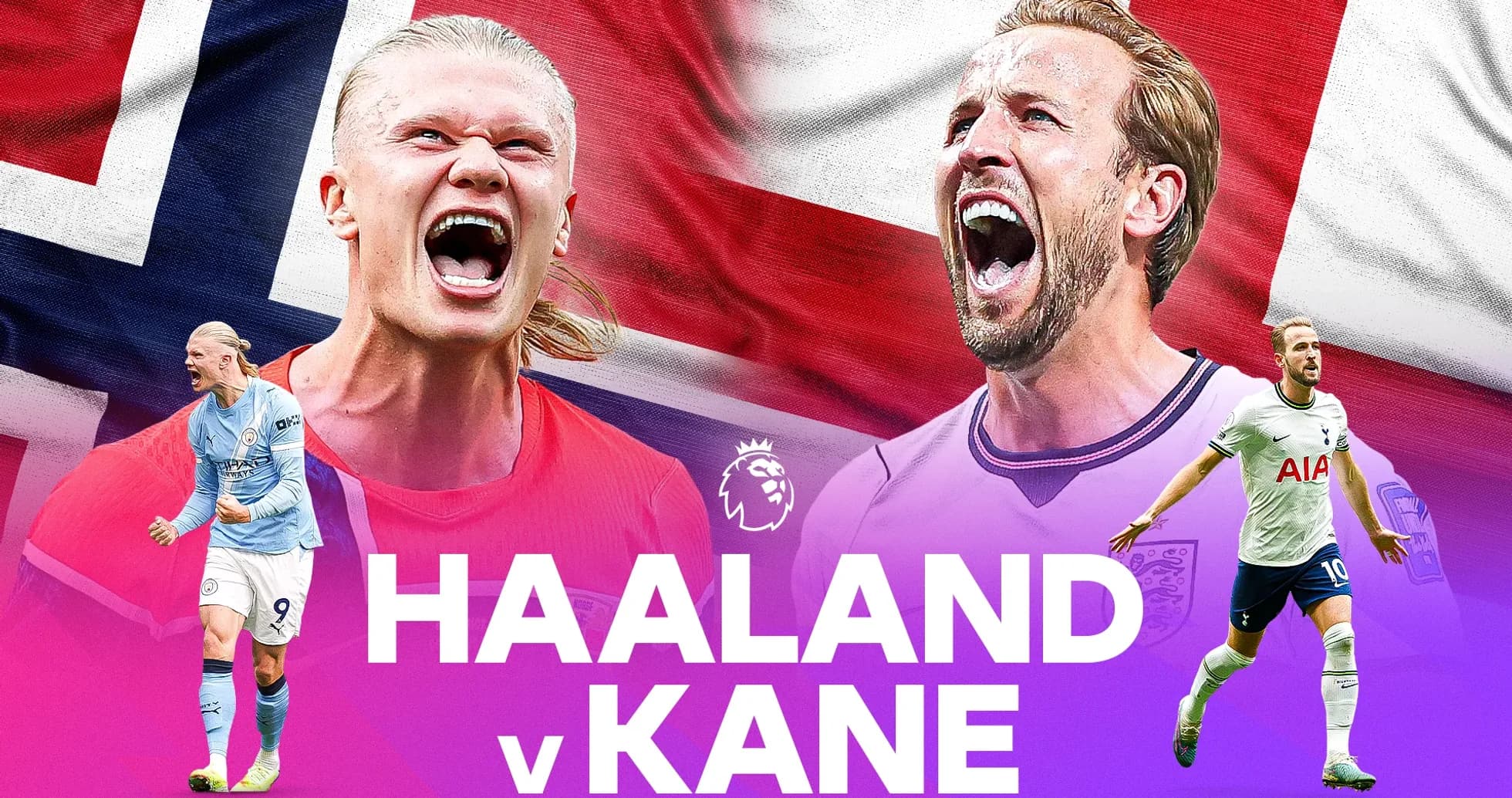 Haaland y Kane con banderas de Noruega e Inglaterra Haaland y Kane con banderas de Noruega e Inglaterra