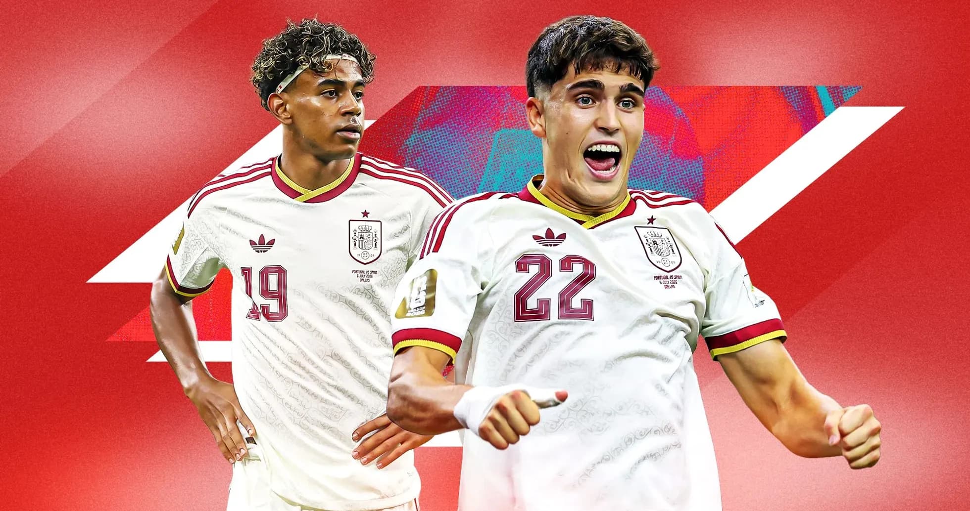 Jugadores de España en fondo rojo, uno celebrando Jugadores de España en fondo rojo, uno celebrando