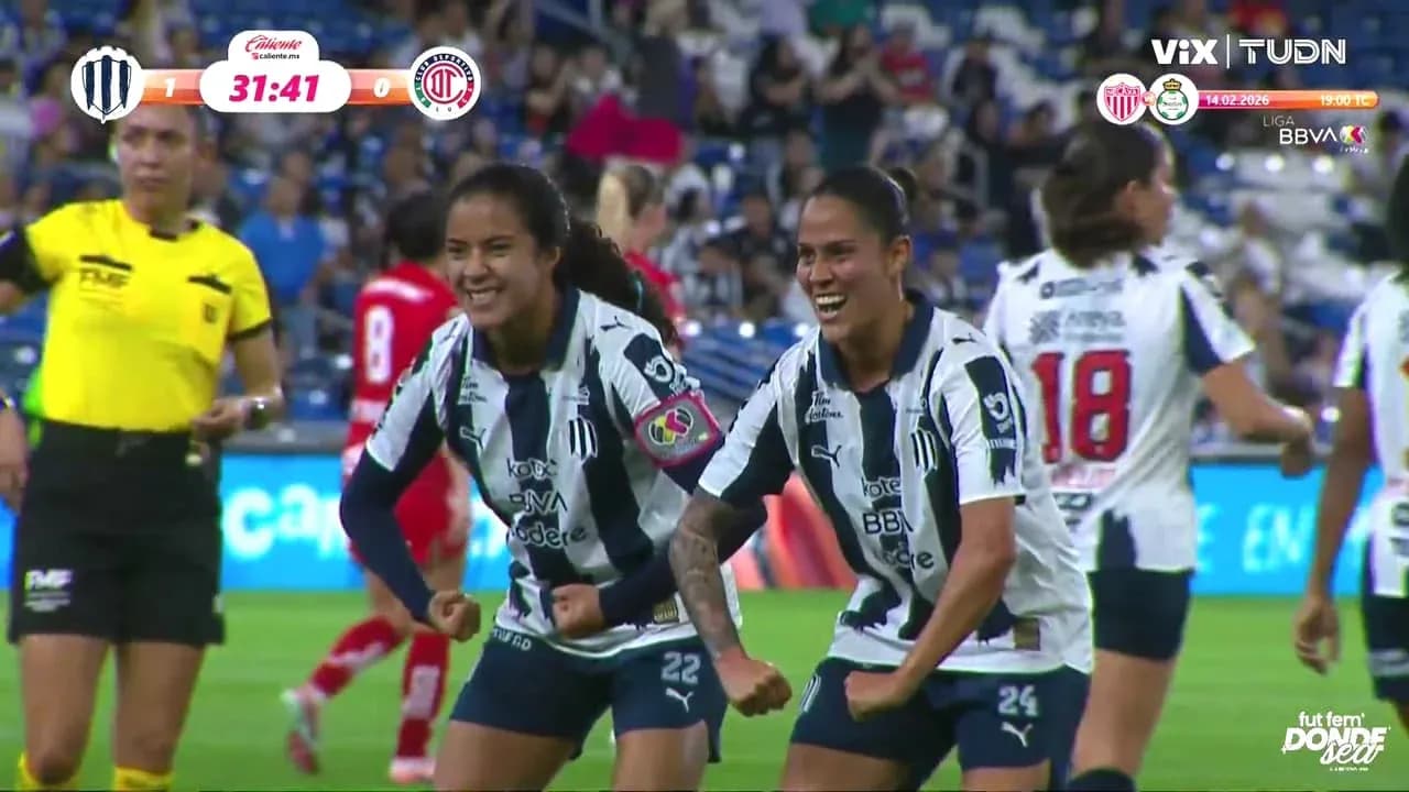 Jugadoras de Monterrey celebrando un gol Jugadoras de Monterrey celebrando un gol