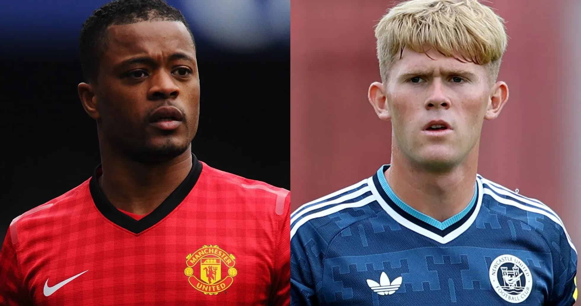 Jugadores en sus camisetas de Manchester United y Newcastle Jugadores en sus camisetas de Manchester United y Newcastle