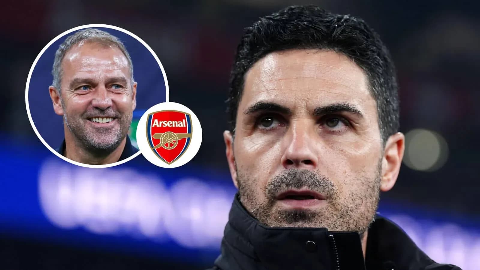 Entrenador de Arsenal con logo del club y otro entrenador Entrenador de Arsenal con logo del club y otro entrenador